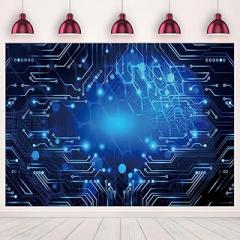 MQCGLT 7x5ft Circuit Board Blue Glow Photo Backdrop Tech Theme Sequin Glitter Photography Background Digital Innovation Electronics Event Party Banner Decoration Supplies Polyester