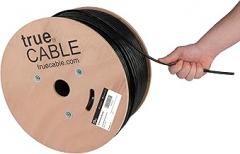 TRUE CABLE Cat6 Direct Burial Outdoor Bulk Ethernet Cable, Unshielded, 1000ft, Black, 23AWG Solid Bare Copper, Outdoor OSP Jacket, Waterproof, UV, 550MHz, PoE++ 100W (4PPoE)