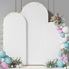 Wedding Arch Cover 2-Sided Round Top Spandex Arch Backdrop Cover (White, 6FT, 5FT, 4FT)