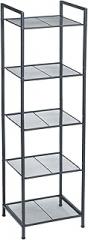 SONGMICS 5-Tier Storage Rack, Bathroom Shelf, Extendable Plant Stand with Adjustable Shelf, for Bathroom, Living Room, Balcony, Kitchen, Black UBSC35BK, 11.8 x 15 x 50.4 Inches