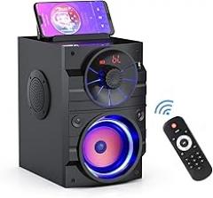Portable Big Bluetooth Speakers with Light, Wireless with Subwoofer, FM Radio, LED Lights, EQ, Booming Bass, Bluetooth 4.2 Stereo Loud Outdoor/Indoor Retro, for Home, Camping, Travel