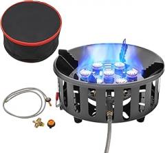 21000W Windproof Camping Stove, Outdoor Portable Burner Cooking Stove with 2 Fuel Canister Adapter, Link Pipe, Electronic Ignition, Carry Bag, Backpacking Stove for Backpacking Hiking Picnic