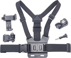 Adjustable Mobile Phone Chest Strap Harness Mount, Black, Compatible with iPhone, GoPro Hero, DJI Osmo Action Cameras