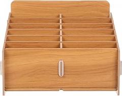 Ticket Box with Slots Walnut Wood Storage Case for Notes and Electronic Documents Desktop Organizer for Home and Office Counter Multi-compartment Holder for Efficient Note