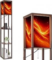Floor Lamp with Shelves Abstract Flowing Red Orange Waves Sparkling Lights Standing Tall Lamp USB Ports & Power Outlet Modern Corner Lamp Nightstand Light for Living Room Bedroom