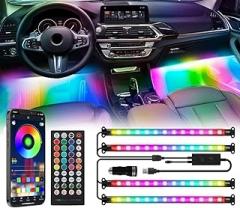 Car LED Lights Interior, Dream Color RGB-IC Interior Car Lights with App & Remote Control Music Sync Color Changing USB Under Dash LED Lights for Jeeps Trucks SUVs, DC 5V