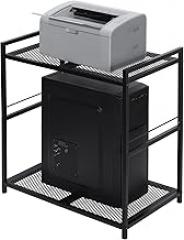OYEAL Computer Tower Stand, PC Tower Stand Metal Rolling Cart Holds up to 40lbs, 2 Tier Mobile Printer Stand with Storage Under Desk for Home & Office, Black