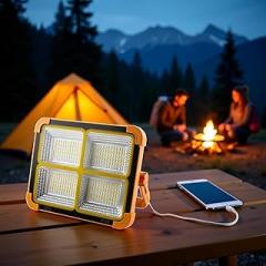 Solar Flow Rechargeable LED Work Light, 22000mAh Portable Flood Light with Solar & USB Charging, 4 Lighting Modes, Stepless Dimming, IP66 Waterproof, Power Bank for Camping, Emergency & Job Site