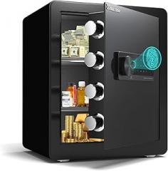 Safety Box, Small Safes for Home Lock Box with Electronic Keypad，Safe with Removable Shelf for Cash, Jewelry, Documents,Digital Security Safe for Office Hotel and Personal Use (Biometric - 2.0 CUFT)