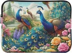 Laptop Case Sleeve Portable Electronic Device Cover Flowers and Peacocks006 Waterproof Briefcase Bag