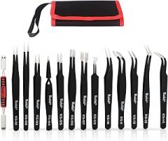 Kaisi 13 PCS Precision Tweezers Set Anti-Static ESD Tweezers Kit with 13 Precision Non-Magnetic Stainless Steel Tweezers With tweezers storage bag