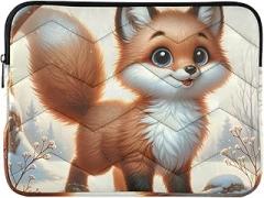 Laptop Sleeve Waterproof Portable Electronic Device Cover Cute Fox Winter Scene Protective Case with Zipper