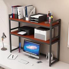 2 Tier Desktop Bookshelf - Adjustable Printer Stand, Desktop Bookcase For Computer Desk, Open Storage Display Rack Organizer Shelf, Wooden And Metal Storage Racks, For Dorm Office Home(C,55*32*90cm)