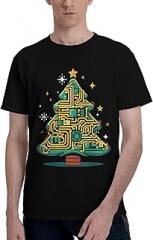jSvekje Christmas Circuit Tree Electronic Circuit Shirts for Mens Short Sleeves T-Shirt Crew Neck Beach Tee Party Casual Tops