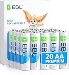 EBL AA Batteries 20 Pack Non-Rechargeable 1.5V Alkaline Double A Batteries, Long-Lasting Alkaline AA Battery for Household Devices, 10-Year Shelf Life