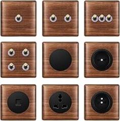 T&i Wood Switch Socket, 86 Wall Panel, 1 Gang 2 Gangs 3 4 1/2 Way, EU Ru Fr Socket Power Outlet, 86x86mm, Embedded New 2025 for Arrival High Reliable Electronic Component, Stable Performance