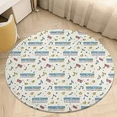 Electronic Keyboard Round Rug 2.6' Non Slip Washable Plush Mat Durable Indoor Circle Rug for Entryway Bathroom Bedroom Living Room Dorm Room Decor