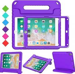 BMOUO Portable Electronic Device Cover for iPad 9.7 Inch 2018/2017, iPad Air 2 - Purple, Shockproof Kids Case Cover with Handle Stand and Screen Protector