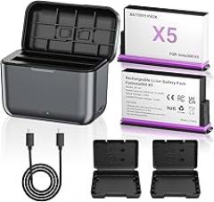 POWEROWL 2Pack for Insta 360 X5 Battery and Charger Kit, 2800mAh Batteries for Insta360 X5 with 2 Battery Storage Case and Dual Fast Battery Charger for Insta360 X5