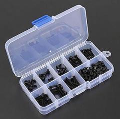 SagaSave 160 Pcs M3 Black Nylon Bolts and Nuts Assortment Kit M3 Nylon Hardware Kit with a Plastic Box for Industries of Communication, Electronics, Electroplating, Medical Device
