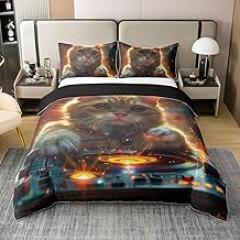 3D Cat 100% Cotton Twin Size,Electronic Music Theme Bedding Set 2Pcs for Kids Teens Boys Girls Room Decor,Pet Animals Comforter Cover Funny Pop Music Quilt Cover,1 Pillowcase