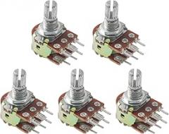 5Pcs WH148 Potentiometer 1K Ohm Variable Resistors 6-Pin 15mm Shaft Dual Linear Potentiometers for Audio Volume Control, Light Dimming, Motor Speed Regulation & DIY Electronics Projects