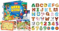 JoyCat Magnetic Letters and Numbers Fridge Magnets, 26 Uppercase Letters 0-9 Numbers + Seek & Find Game Books - Preschool Learning Activity for Toddlers & Kids Ages 3-5