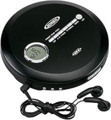 Jensen Portable CD Player Slim CD Personal MP3/CD/FM Radio Player with 60-Sec Skip Protection & FM Radio, LCD Display Bass Boost for CD, CD-R, CD-RW & Ear-Buds (Black Series Edition Model)
