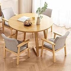 Office Reception Room Club Table, Small Conference Table, Office Table and Chair Set, Reception Table and Chair Combination, 1 Table and 4 Chair, Mall, Corridor(Wood Color)