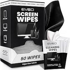 EVEO Screen Wipes - Electronic Wipes, Computer Screen Cleaner Wipes for Electronics | Computer Screen Wipes Phone Wipes & Lens Wipes for PC, Laptop, Phone, Car & More - Microfiber Included (50 Pack)