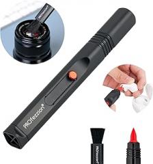 PROfezzion Double-Ended Lens Cleaning Pen for Electronics, Earbuds, Laptop, Cell Phone, Keyboard, Camera Lens, Lens Cleaner Pen with Soft Brush & Silicone Wiper, Black