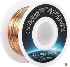 20 AWG Square Copper Wire - 0.8x0.8mm Thin Craft Wire, 30ft - Fine Jewelry, Wire Crochet, and Micro Electronics