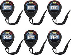 6 Pack Multi-Function Electronic Digital Sport Stopwatch Timer, Large Display with Date Time and Alarm Function,Suitable for Sports Coaches Fitness Coaches and Referees（Black）
