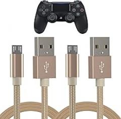 TalkWorks PlayStation 4 Charging Cable - 6' Nylon Braided Micro USB Charger Cord, Heavy Duty Fast Charge for PS4 (Gold, Pack of 2) (14092)