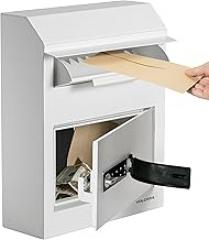 Volcora Key Drop Box with Lock, Drop Slot Depository Safe Box Digital Keypad, Outdoor Waterproof Money Drop Safe for Business, Cash Drop Box, Wall Mount Mailbox, Electronic Programmable Lock, White