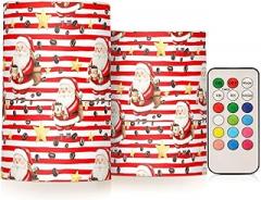 Santa Claus Stripes Flameless Candles Color Changing Electronic Operated LED Pillar Candle with Remote and Timer for Decor Halloween Christmas Valentine's Day