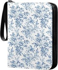 Trading Card Holder, Collectable Sports Card Storage Protection, 50 Pages Put Up To 400 Cards Blue and White Floral Pattern
