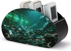 5 Slot TV Remote Holder PU Leather Electronic Wreckage Pile Remote Caddy for Home Office Supplies Makeup Brush TV Accessories Multifunctional Desktop Organizer for Nightstand Couch Table Vanity