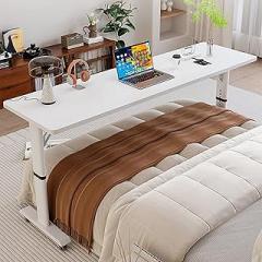 Adjustable Overbed Bedside Table Rolling Laptop Table Overbed Desk, King Queen Over The Bed Desk on Wheels for Eating and Laptop Working Writing(40cm/15.7in)