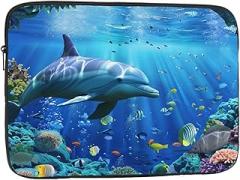 3D Underwater World Fish Delphi Printed Laptop Sleeve for Men Women Shockproof Laptop Bag for Travel Office School, black, 12 inch