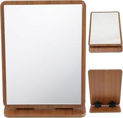 Milisten Adjustable Swivel Table Makeup Mirror for Desk with Wood Frame, Bedroom and Bathroom Vanity Mirror for Women, Aesthetic Dorm Decor