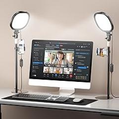 PQRQP 2 Packs Ring Light with Stand, Adjustable Desktop Lamp with Phone Mount, CRI 97+ Studio-Grade Video Conference Light for Video Calls, Home Office, TikTok Live & Vlog Filming (Nocturnal Black)