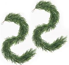 Aboiled 12FT Faux Green Norfolk Pine Garland - Real Touch Christmas Decoration for Mantle, Stairs, Table, and Fireplace