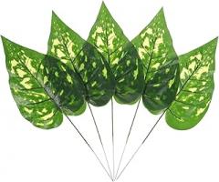 Milisten Artificial Green Leaves 5pcs Set, Realistic Faux Leaf Decor for Crafts and Room Decoration, Sturdy Laminated Greenery for Home and DIY Floral Arrangements