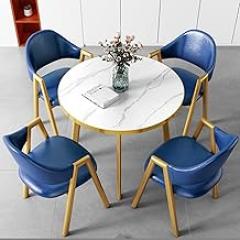 Reception Table and Chairs, Office Table and Chair Set, Space-Saving Conference Table Dining Table, Office Meeting Room Reception Negotiation 1 Table 4 Chairs(Dark Blue)