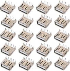 Oiyagai 20pcs USB Female Type A Connector, 4-Pin Right Angle DIP Solder PCB Mount Jack Socket for DIY Electronics Projects