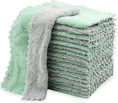 24PCS Kitchen Dishcloth, Microfiber Washcloth, Soft Cleaning Cloths, Coral Fleece/Lint Free/Absorbent/Quick Dry/Nonstick Oil Rags, Reusable Washable Tea Towel, 6''x10'‘ (Green)