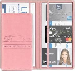 Car Registration and Insurance Card Holder, PU Glove Box Essential Documents Paperwork Driver License Organizer for Car, Wallet Case Auto Vehicle Truck Accessories for Women and Men （Rose Gold）
