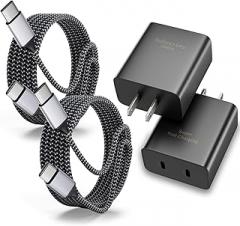 45W Charger iPhone 17 16 Pro Max,Long 6FT Dual Port Phone Charger USB C Super Fast Charge Block Fast Charging 6Foot USBC to C Nylon Braided Cable for iPhone 17/17 Air/16/16e/16 Pro/15 Pro/15 Plus/iPad