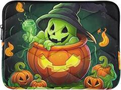 Laptop Sleeves 13, 13.3, 14 Inch Halloween Pumpkin Green Waterproof Briefcase Bag Portable Electronic Device Cover